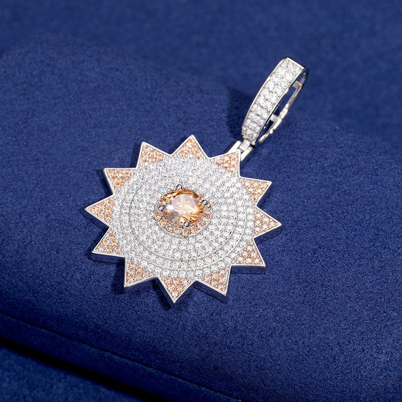 The illumined | Solid Sterling Silver Moissanite Diamond Sun God Hip Hop Pendant