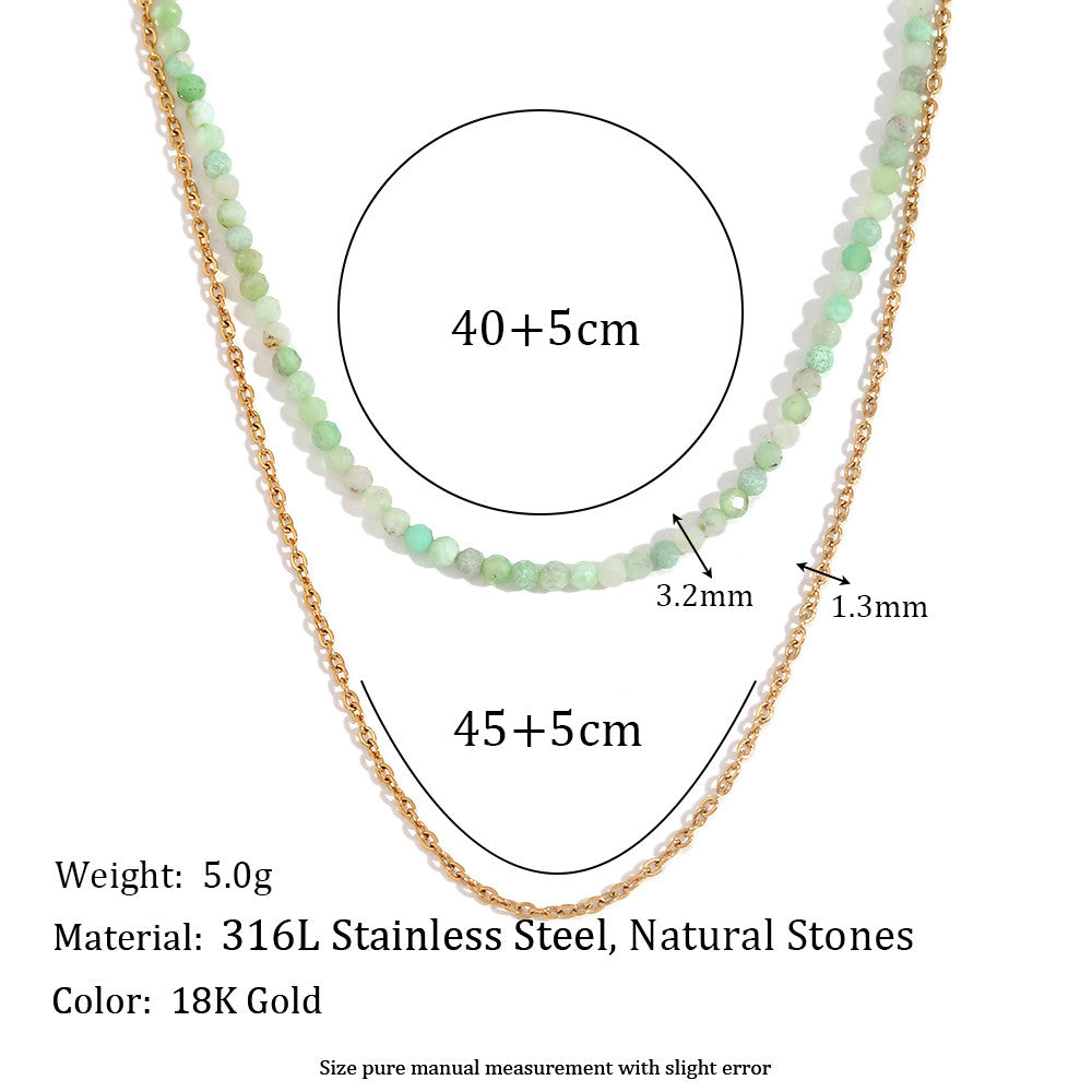 18k Gold Tarnish Free Amazonite O-Shaped Double Layer Stainless Steel Necklace