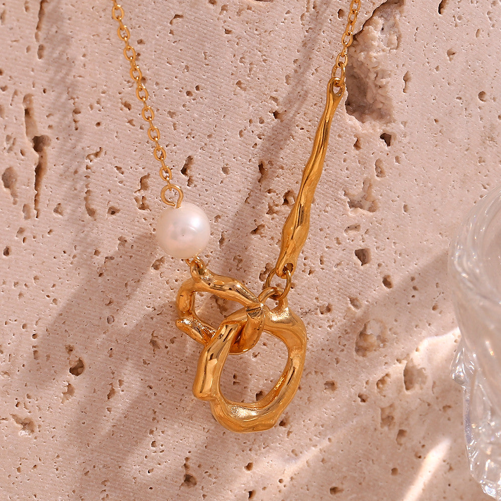 18k Gold Tarnish Free Freshwater Pearl Stainless Steel Double Loop Chain Pendant