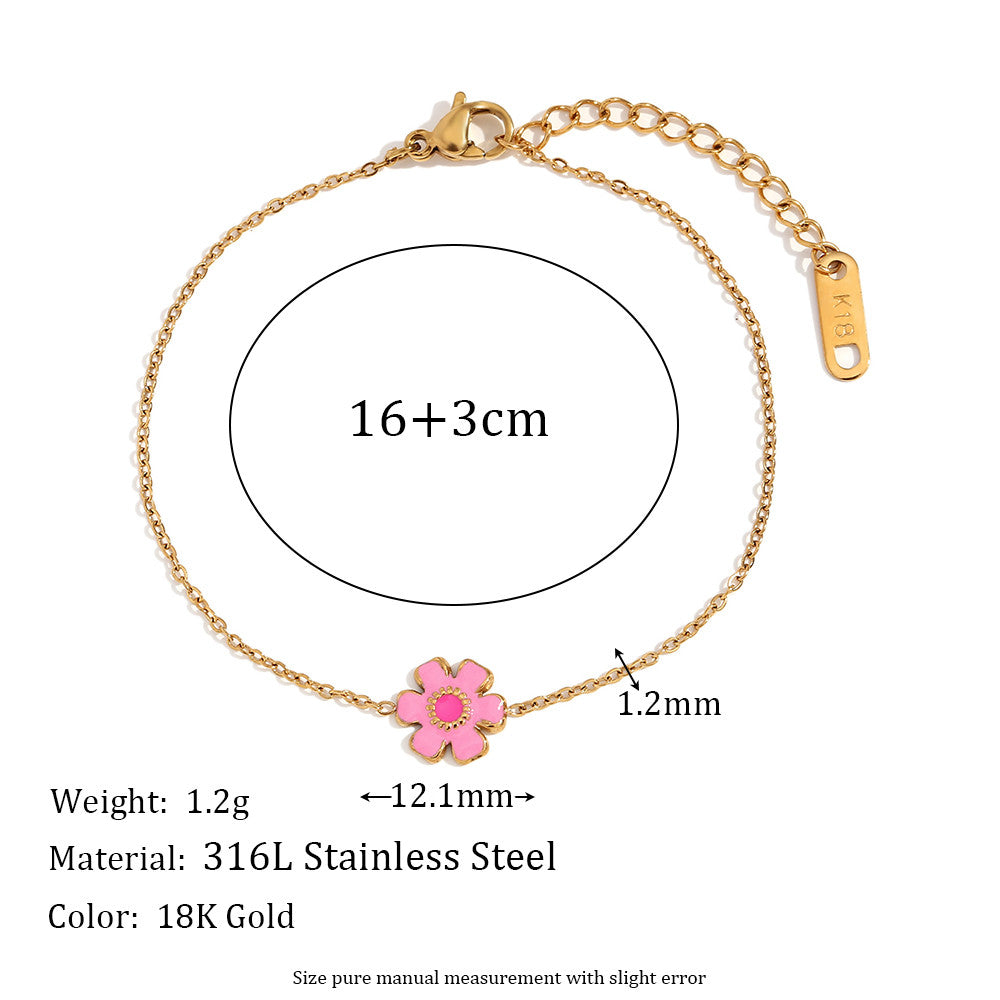 Waterproof Dainty Enamel Flower 18k Gold Stainless Steel Charm Bracelets