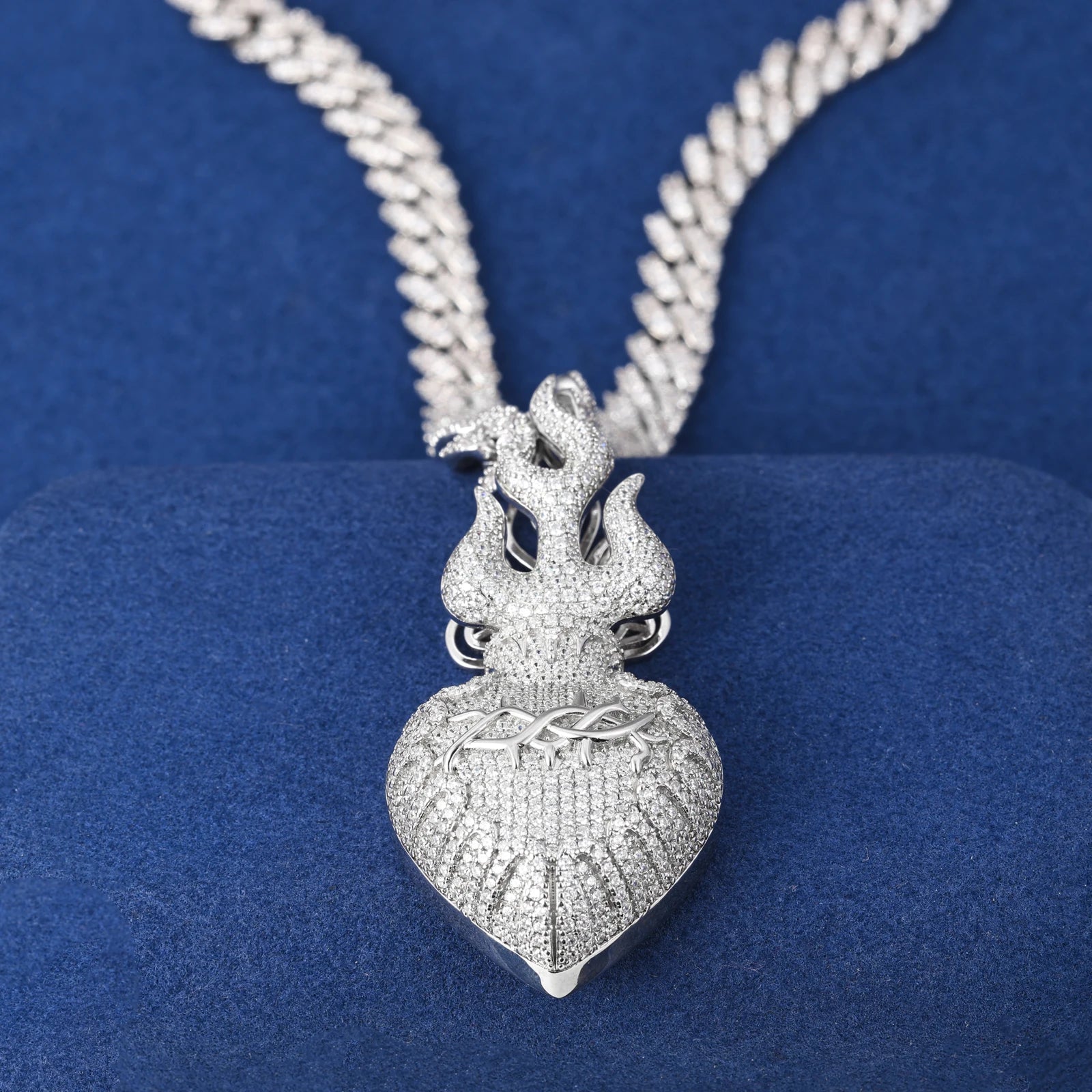 Hearts Of Fire | Moissante Diamond 925 Silver Jesus Heart  Crown Of thorns Hip Hop Pendant