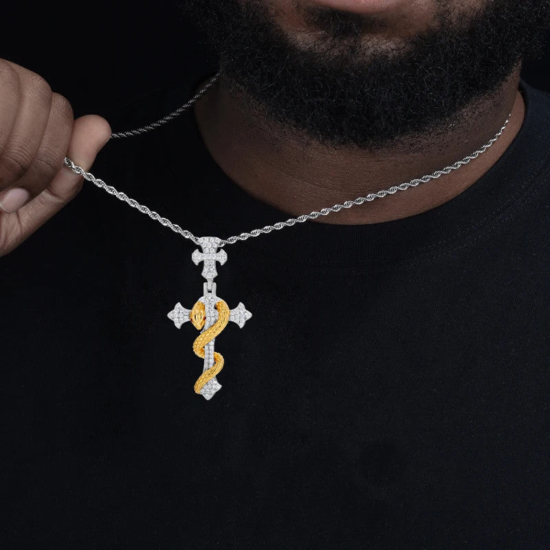 Good VS Evil | Solid 925 Sterling Silver Moissanite Hip Hop Cross Pendant Chain