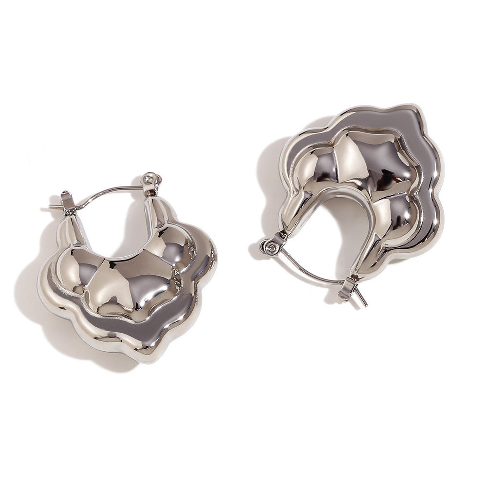 18k Gold Stainless Steel Hollow Double Layer Lotus Drop Waterproof Earrings