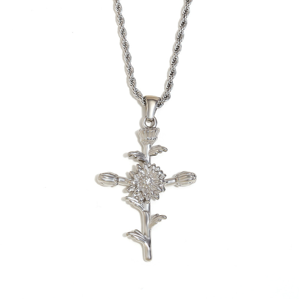 Women's 18k Gold Waterproof Designer Birth Month Flower Cross Tarnish Free Necklace