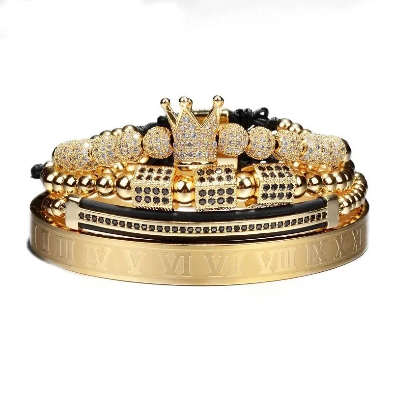 The Boss Life | VVS Diamond CZ Crown King 4 Piece Iced Blinged Out Bracelet Sets