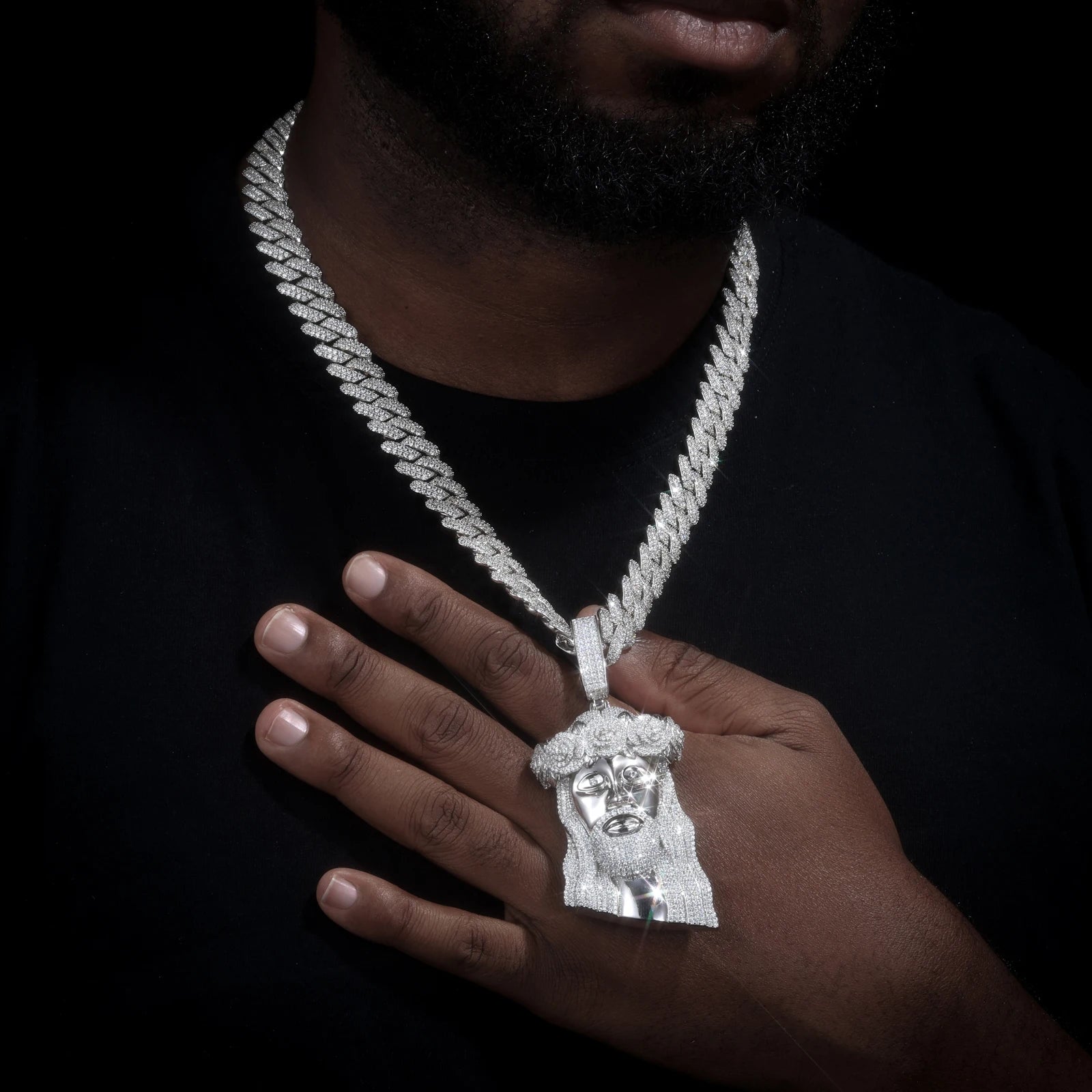 Prince Of Peace | Solid Sterling Silver Moissanite Diamond Jesus Hip Hop Pendant Chain