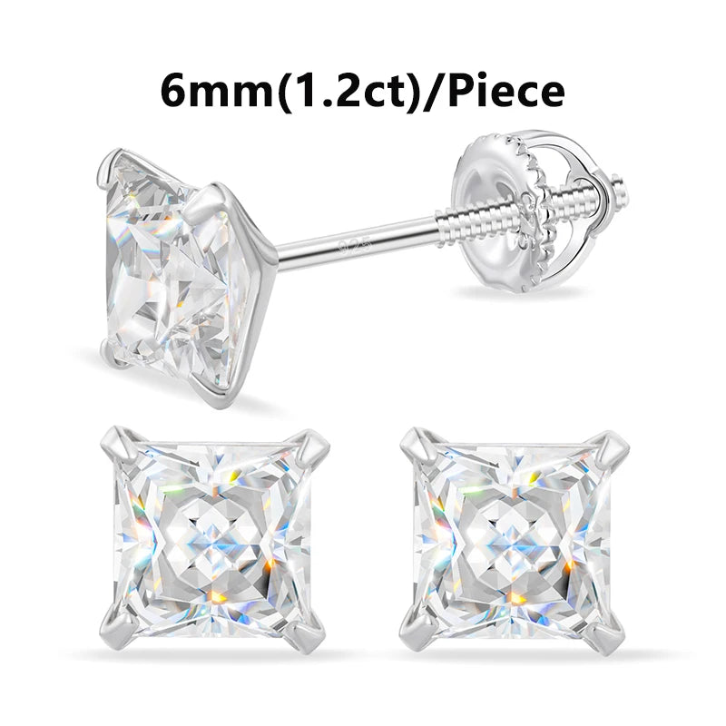 Princess Cut Stud | 0.4-1.2ct Princess Cut D VVS1 Moissanite Solid 925 Stud Earrings