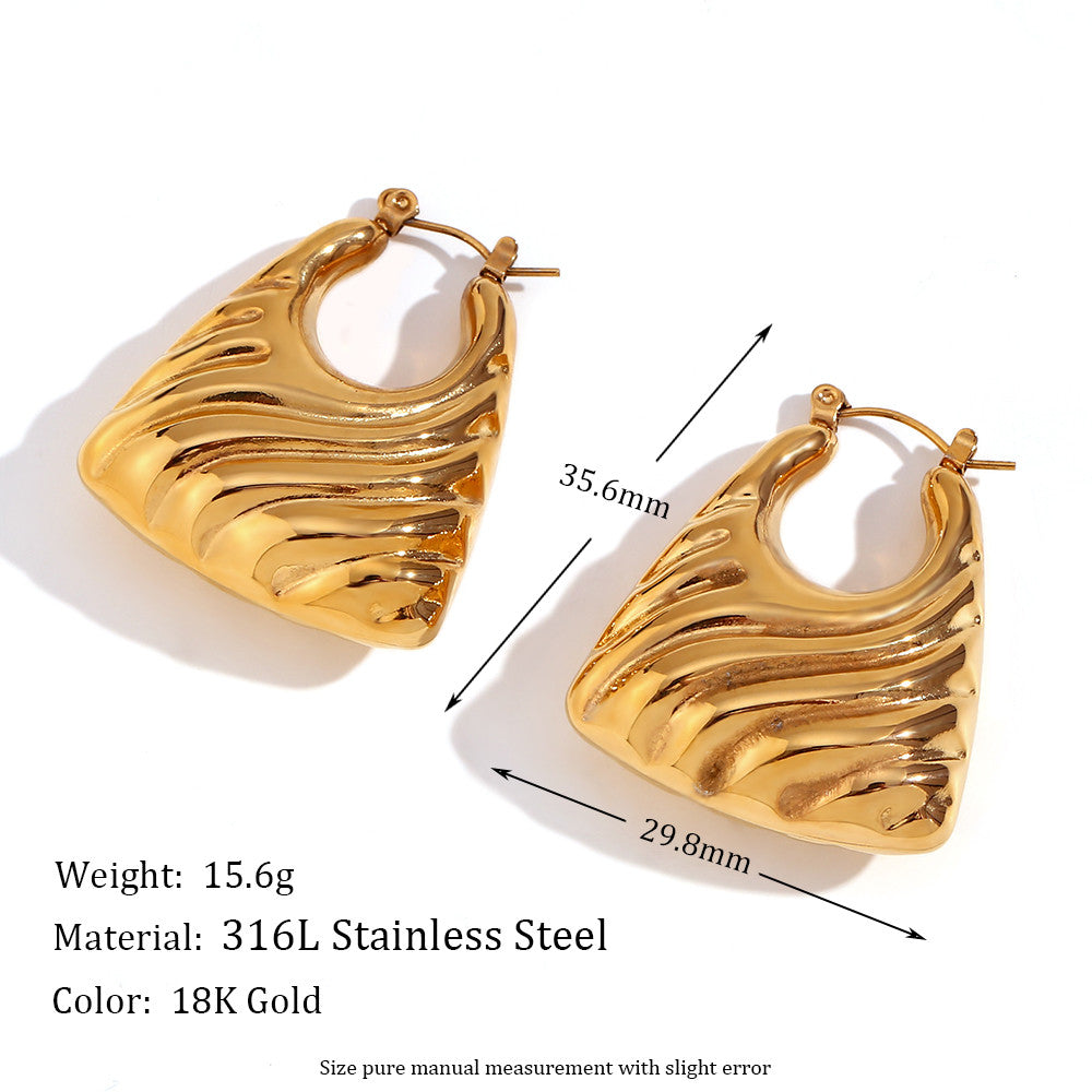 18k Gold Waterproof Irregular Snake Skin Pattern Spiral Flame Stainless Steel Earrings