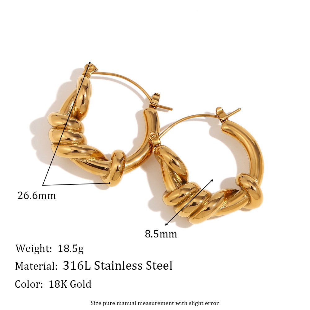 18k Gold Wrap Classic Circular Wave V-shaped Multi Layer Stainless Steel Earrings