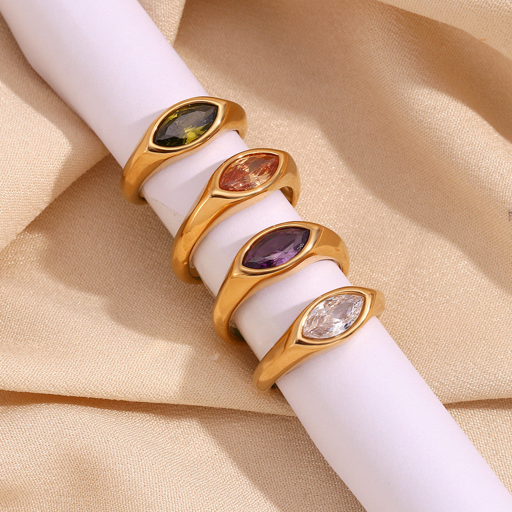 All Seeing | Cubic  Zircon Gem Eye 18k Gold No Fade Stainless Steel high Fashion Rings