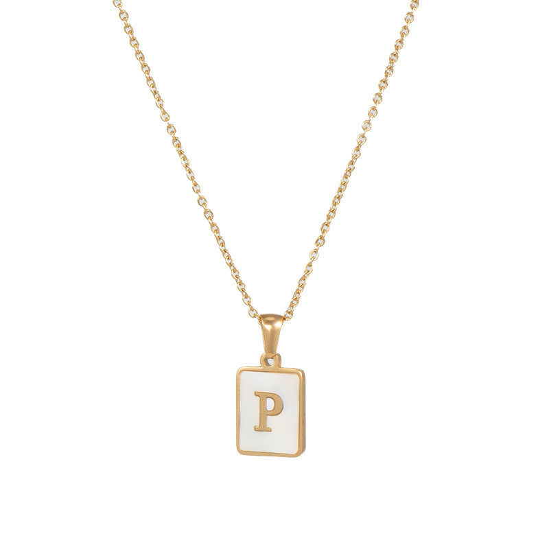 18k Gold Over Stainless Steel Mother of Pearl Shell Tarnish Free Initial Necklace