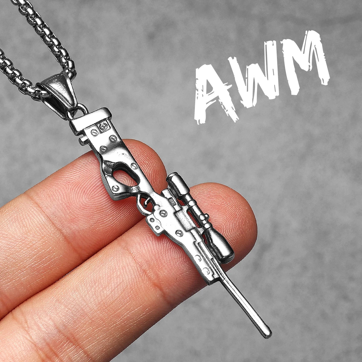 AWM | Solid Stainless Steel No Fade Hip Hop Rifle Gun Pendant