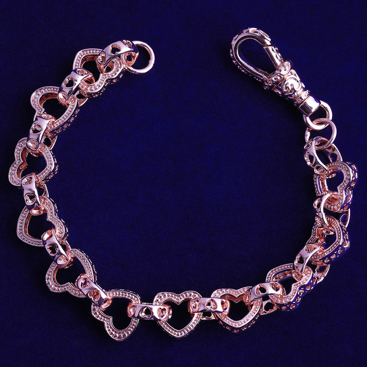 Heart To Heart |  Ladies Albert Clasp 24k 925 Silver Rose Gold Heart Link Bracelet