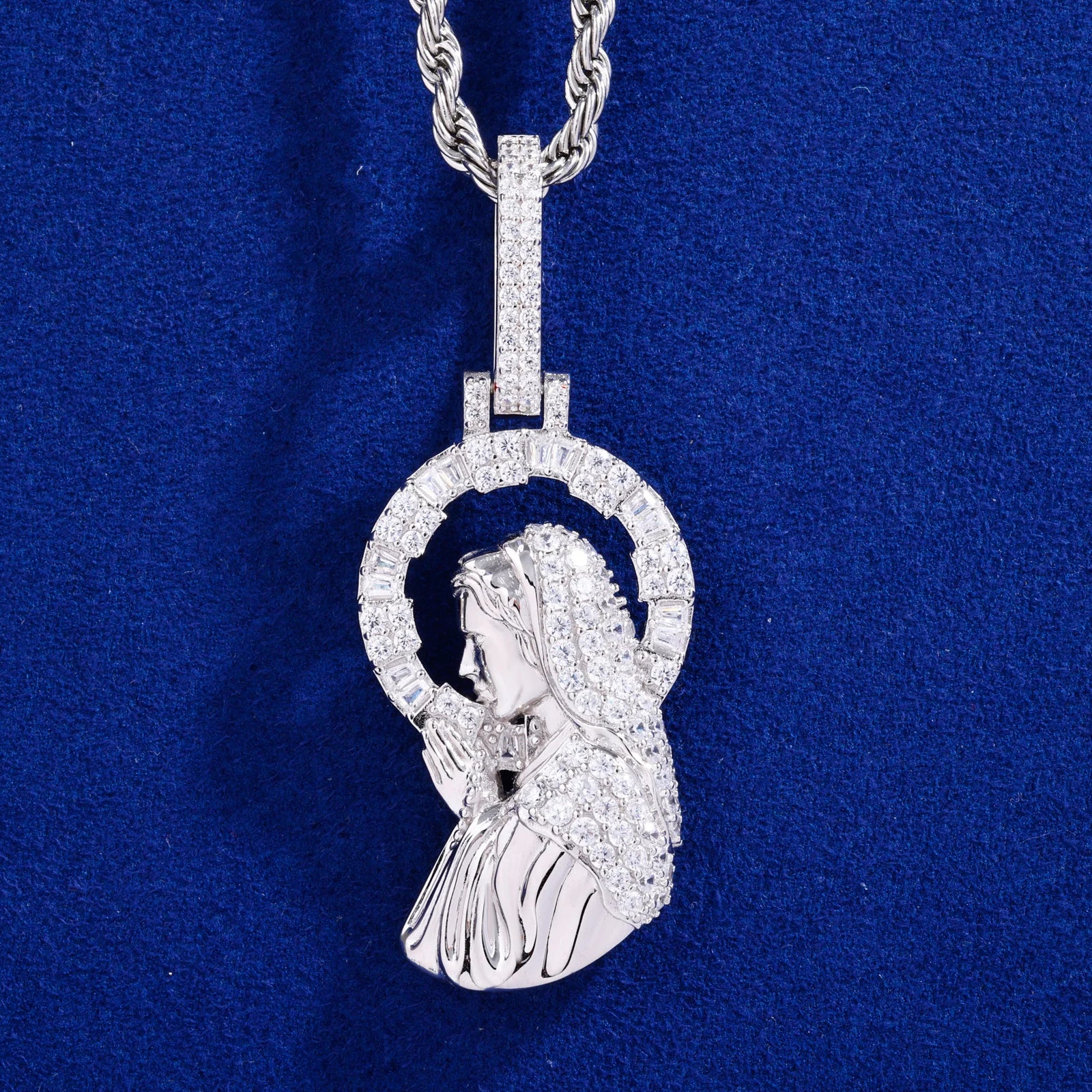 Mary | 925 Sterling Silver Moissanite Diamond Praying Virgin Mary Pendant Necklace