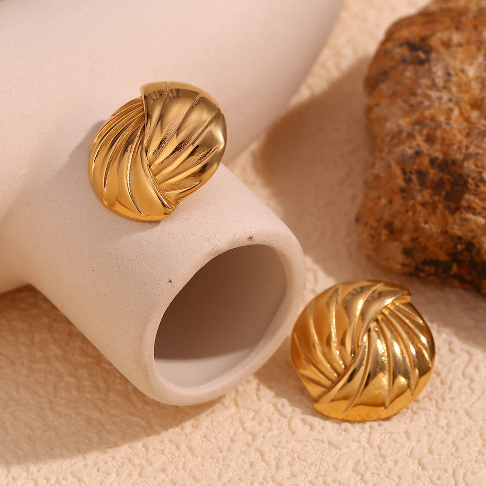 18k Gold Braided Circle Sea Shell Tarnish Free Stainless Steel Waterproof Earrings