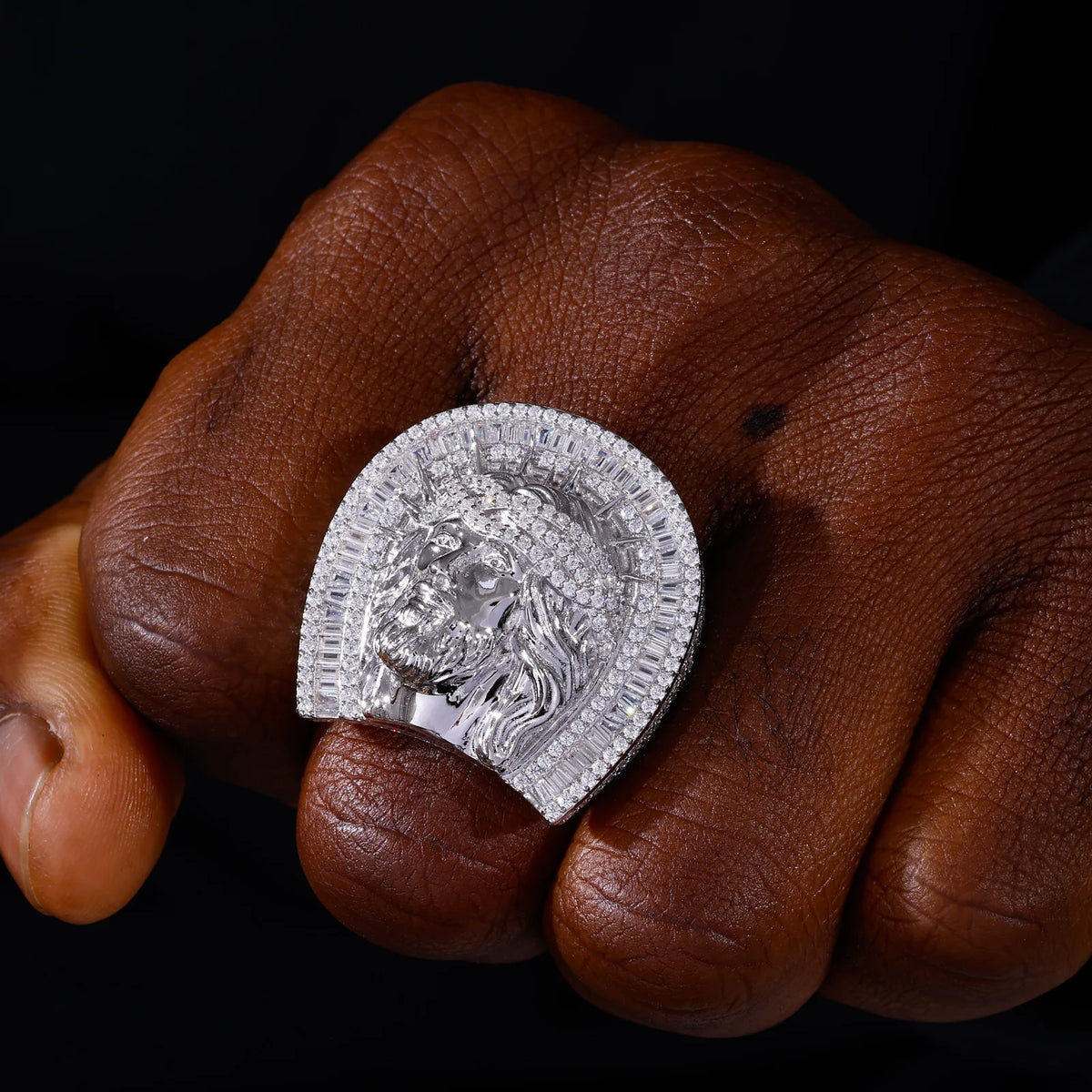 Arc Of Faith | Moissanite Diamond Hip Hop Jesus Head 925 Sterling Silver Christ Ring