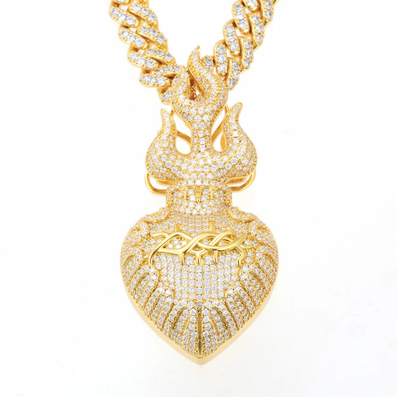 Hearts Of Fire | Moissante Diamond 925 Silver Jesus Heart  Crown Of thorns Hip Hop Pendant
