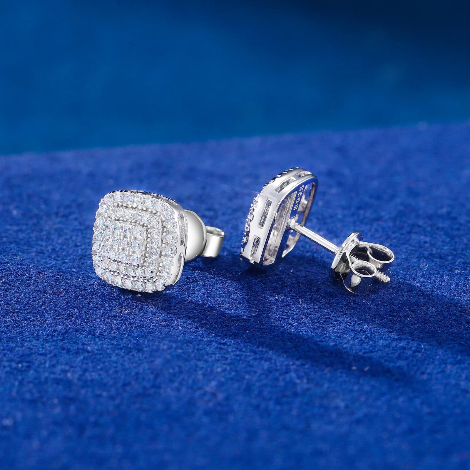 Round Corners | 925 Silver Round Square Hip Hop Moissanite Diamond Stud Earrings