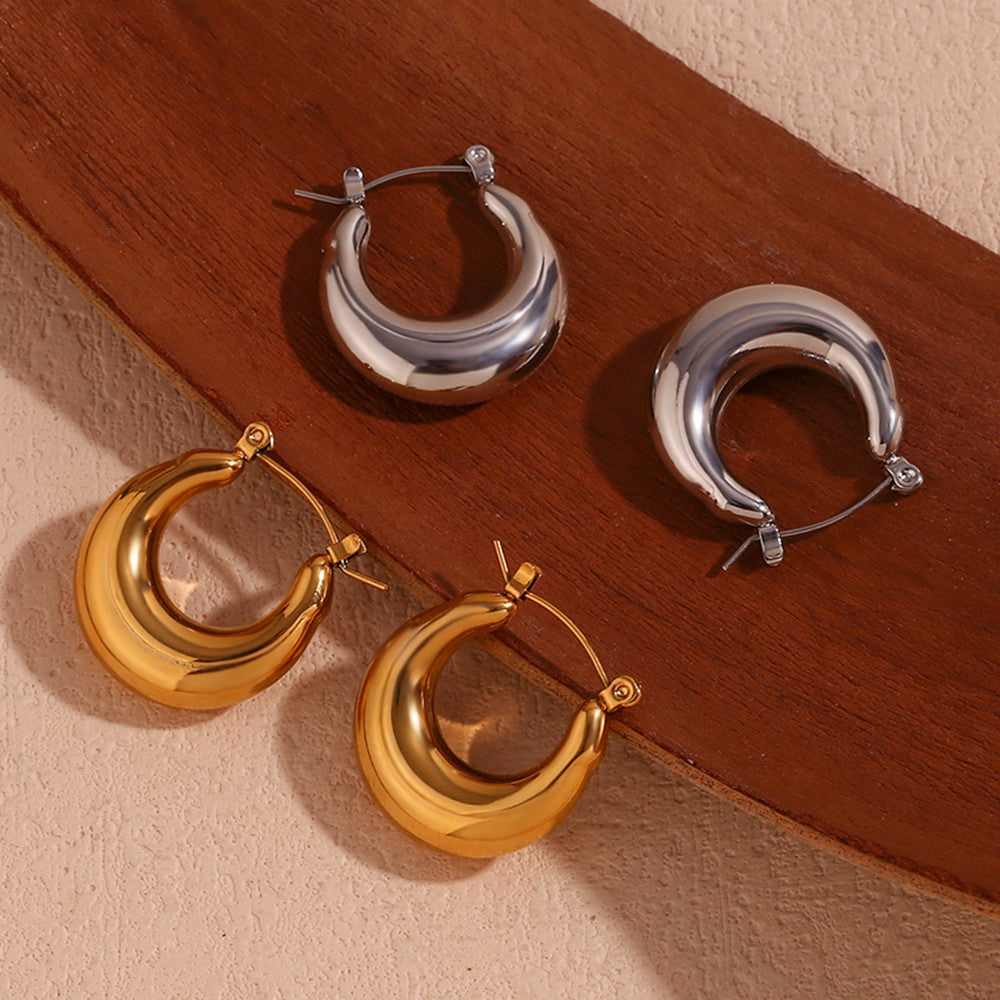Ladies 18k Gold Silver Waterproof Stainless Steel Hollow Thick U-shaped Hoop Earrings