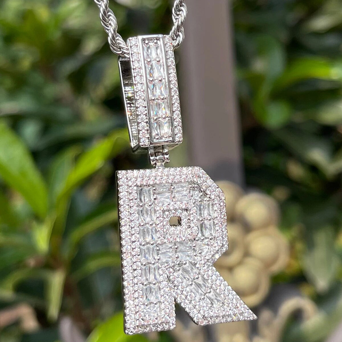 Iced King Initials | 24k 925 Silver Rose Gold Baguette Blinged Out Letter Pendants