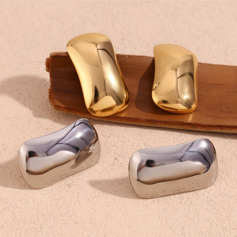 18k Gold Stainless Steel Simplified Fancy Gal Large Glossy Rectangular Stud Earrings