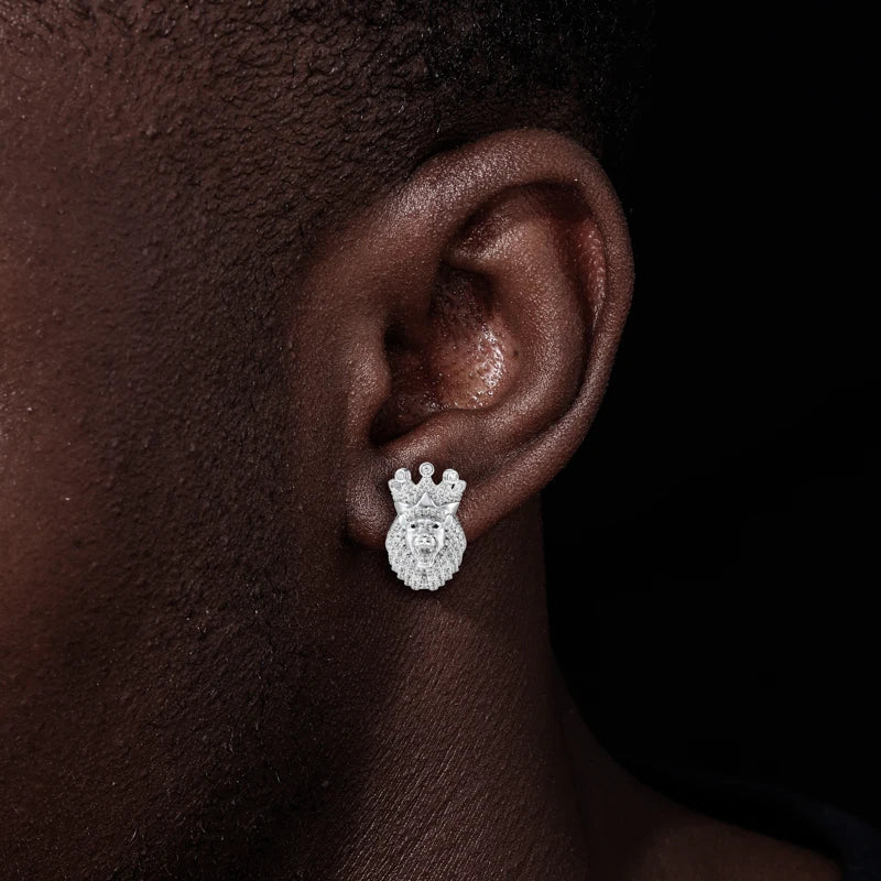 Protect The Throne | Moissanite Diamond Hip Hop Lion King Stud Bling 925 Silver Earrings
