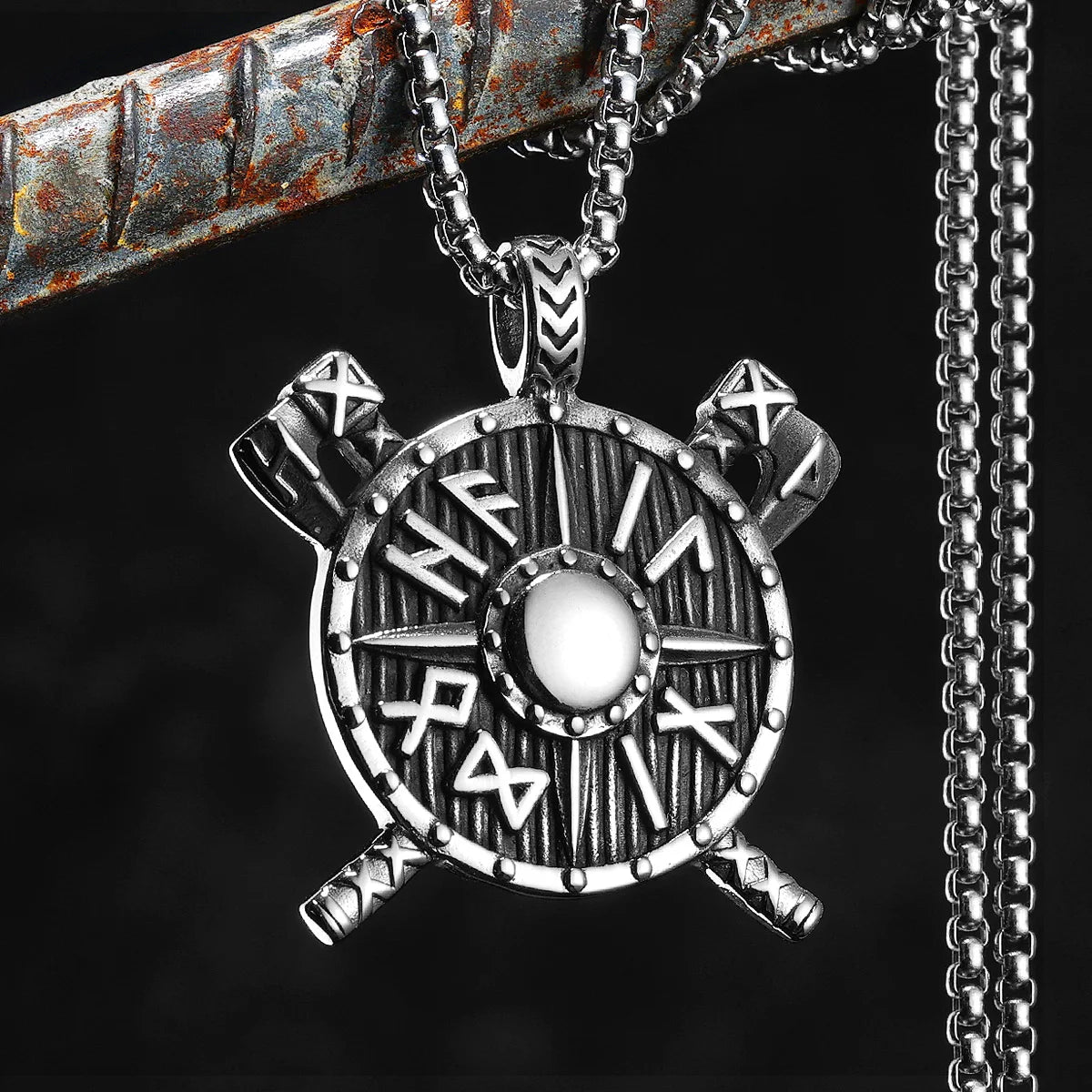 Retro Shield | 316L No Fade Solid Stainless Steel Viking Rune Shield Street Style Pendant