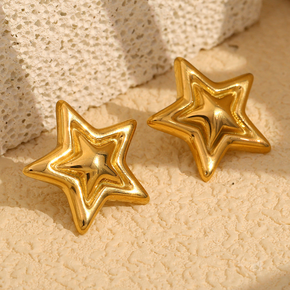 Women's 18k Gold Waterproof Mix Color Stainless Steel Star Stud Earrings