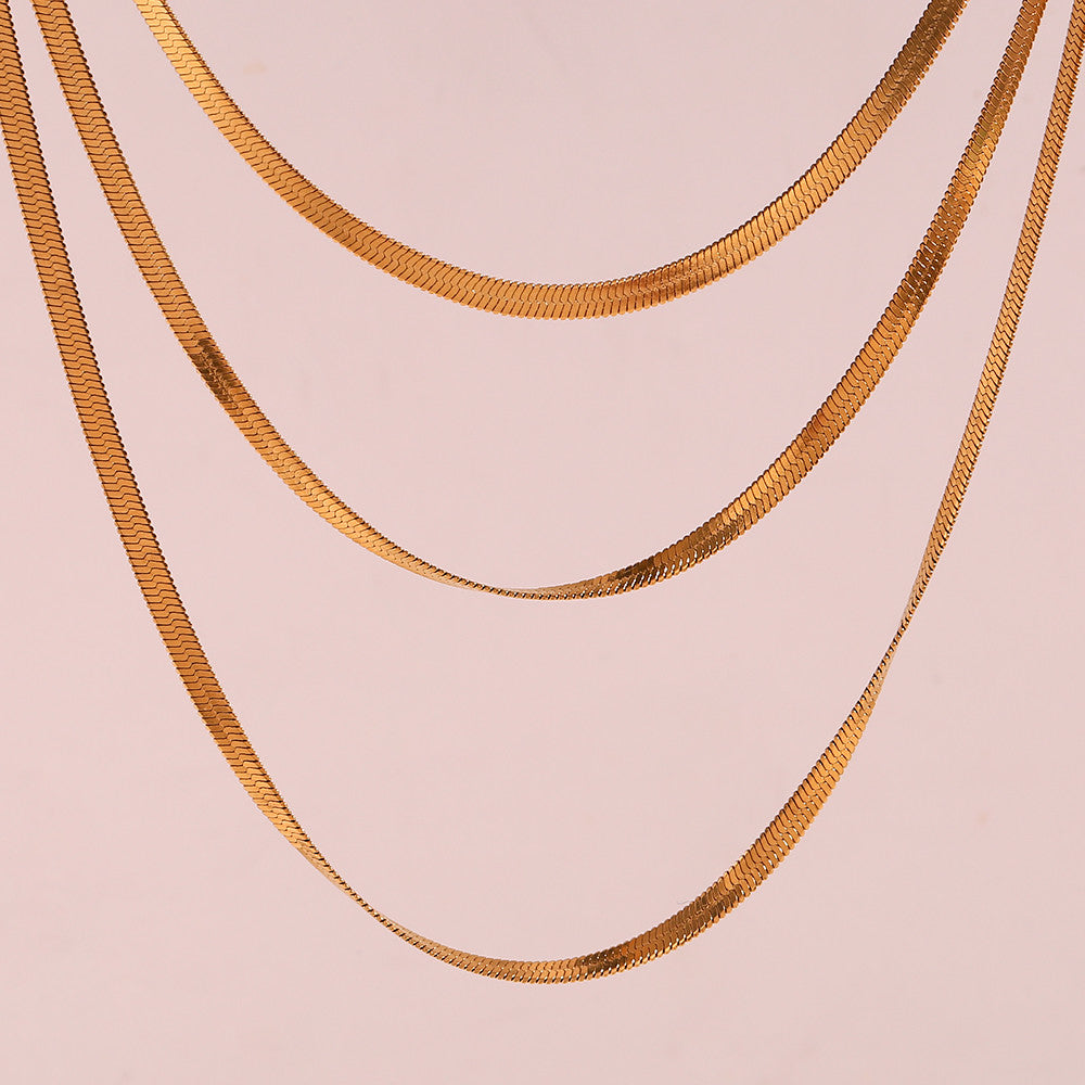 18k Gold Stainless Steel 3mm Herringbone Hip Hop Chain Necklace