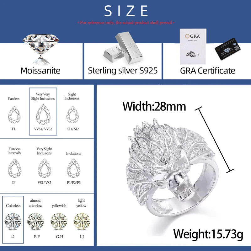 Dragon Heart | Moissanite Diamond 925 Sterling Silver Iced Blinged Out Dragon Ring