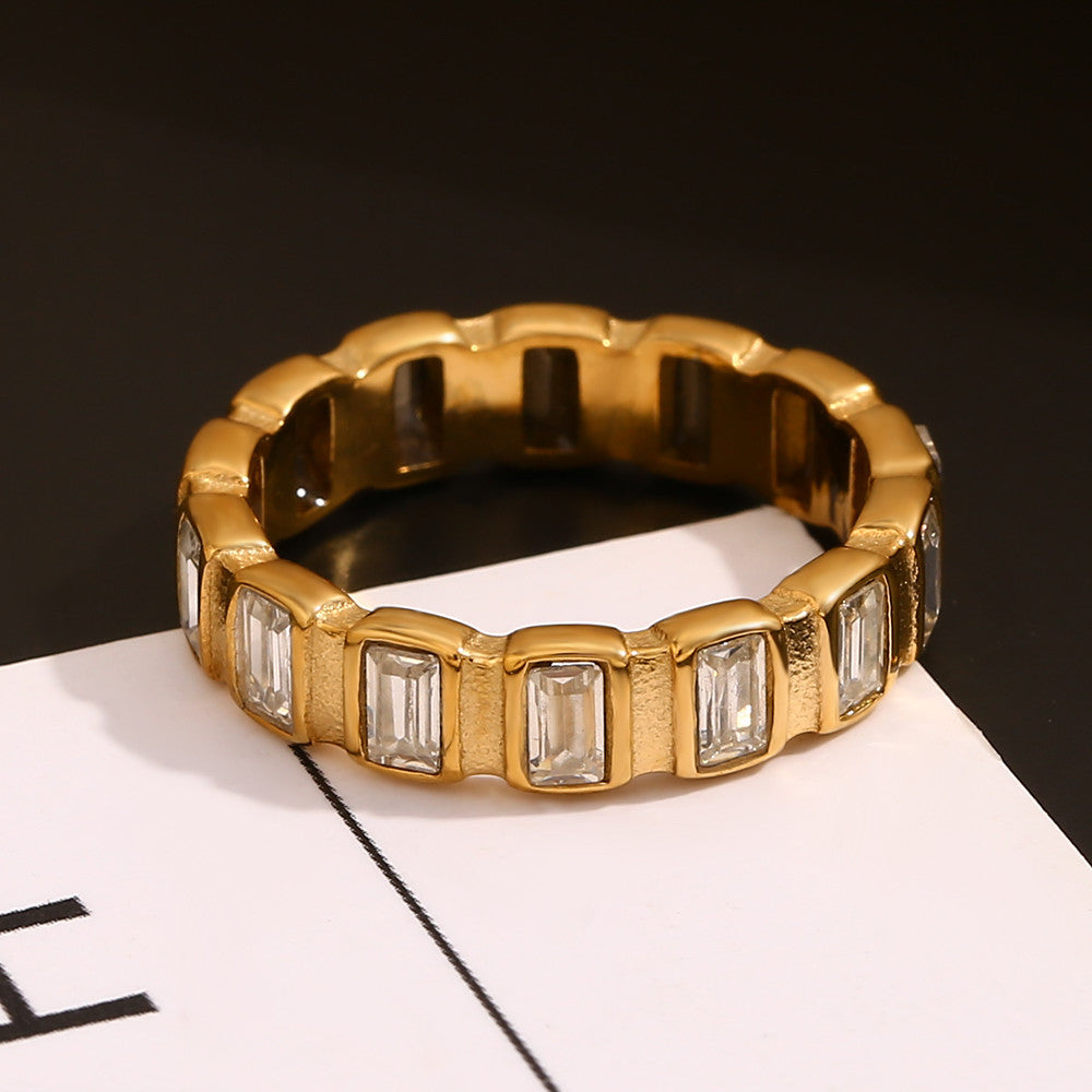 Baguette CZ Stone Index Finger Ring 18k Gold No Fade Stainless Steel Zircon rings