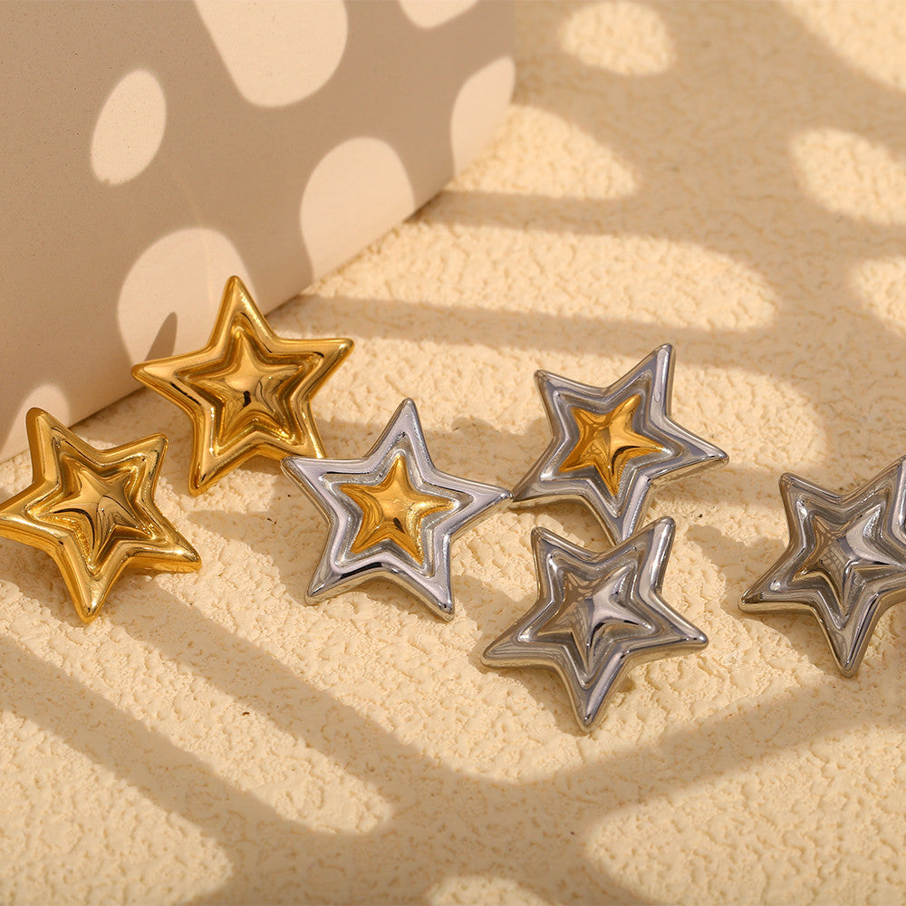 Women's 18k Gold Waterproof Mix Color Stainless Steel Star Stud Earrings