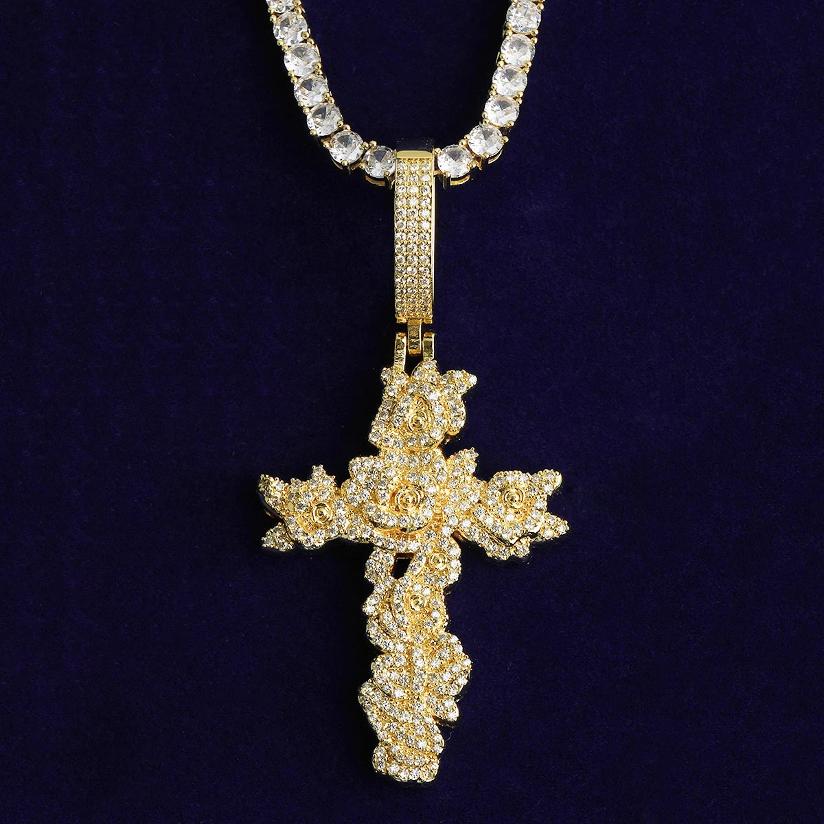 Rose Of Sharon | VVS Diamond CZ 5AA+ Iced Blinged Out Jesus Cross Pendant