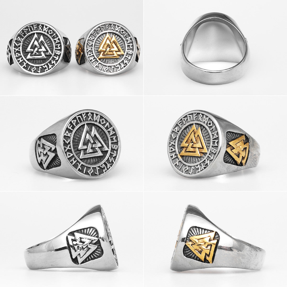 Stainless Steel No Fade Odin's Triangle Street Wear Mens Rings