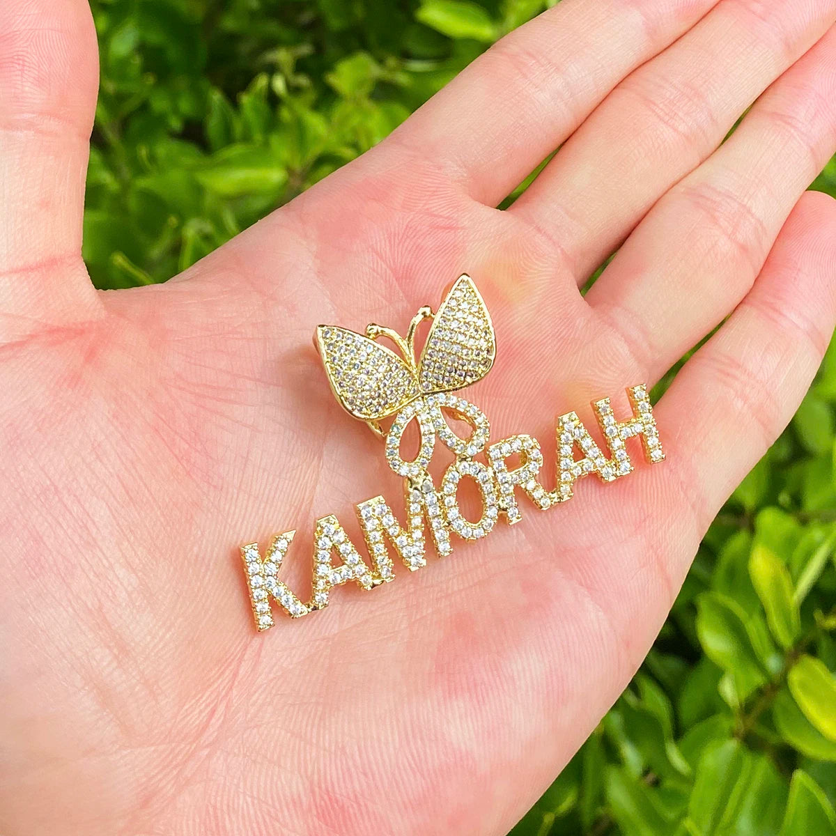 Butterfly Bail | Custom Made VVS Diamond CZ Name Plate Street Wear Pendant