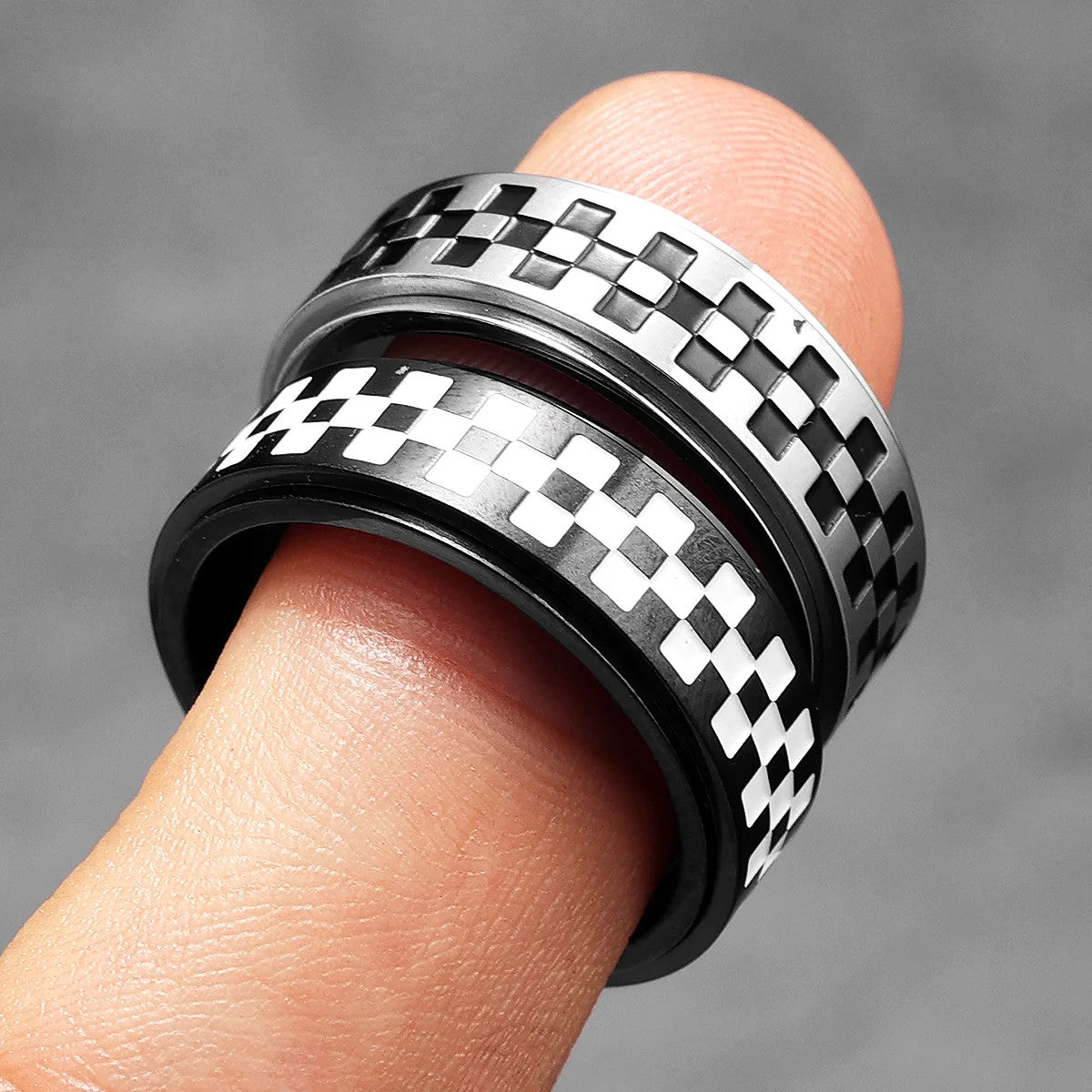Checkered Flag | 316L No Fade Stainless Steel Fidget Spinner Street Wear Ring