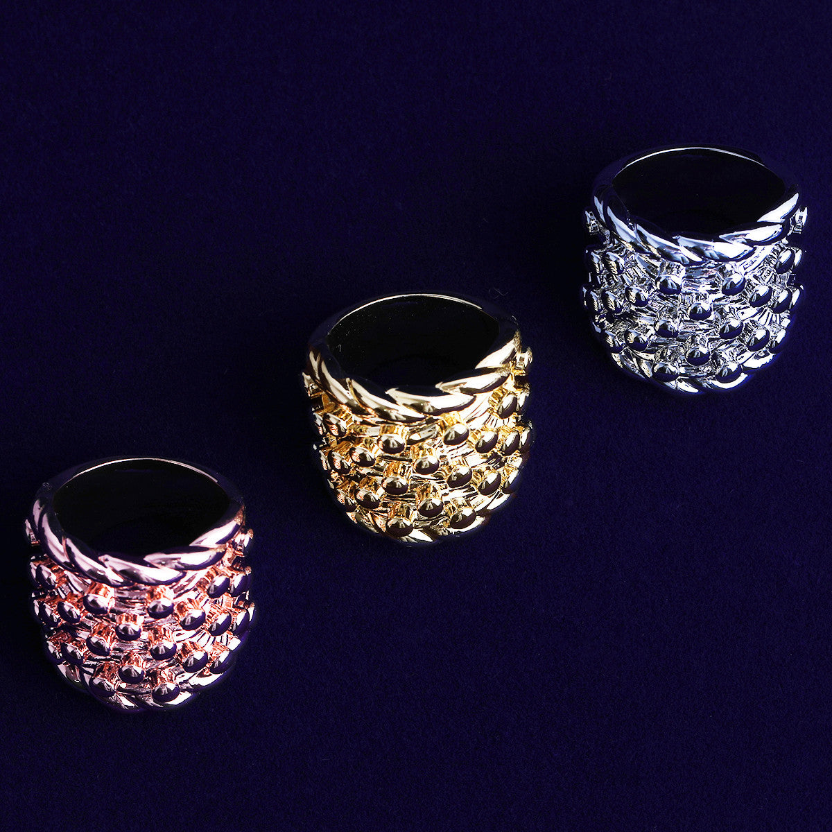 The Nugget | 24k 925 Silver Rose Gold Rope Weave Nugget Hip Hop Rings