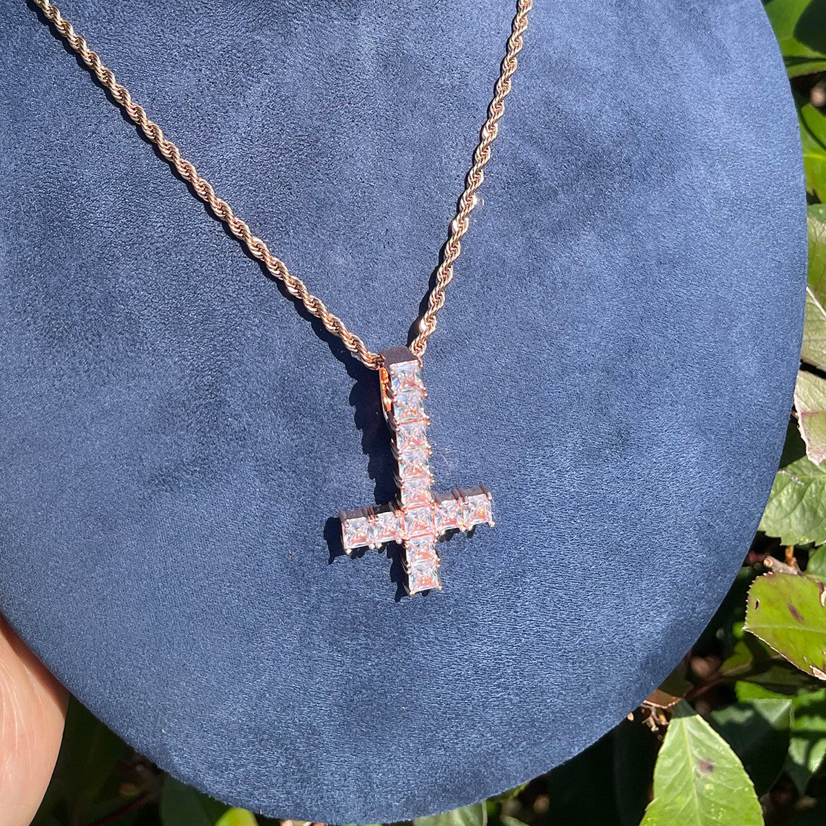 Up Is Down | Inverted Princess Cut Prong Set Peter Cross Hip Hop Cross Pendant