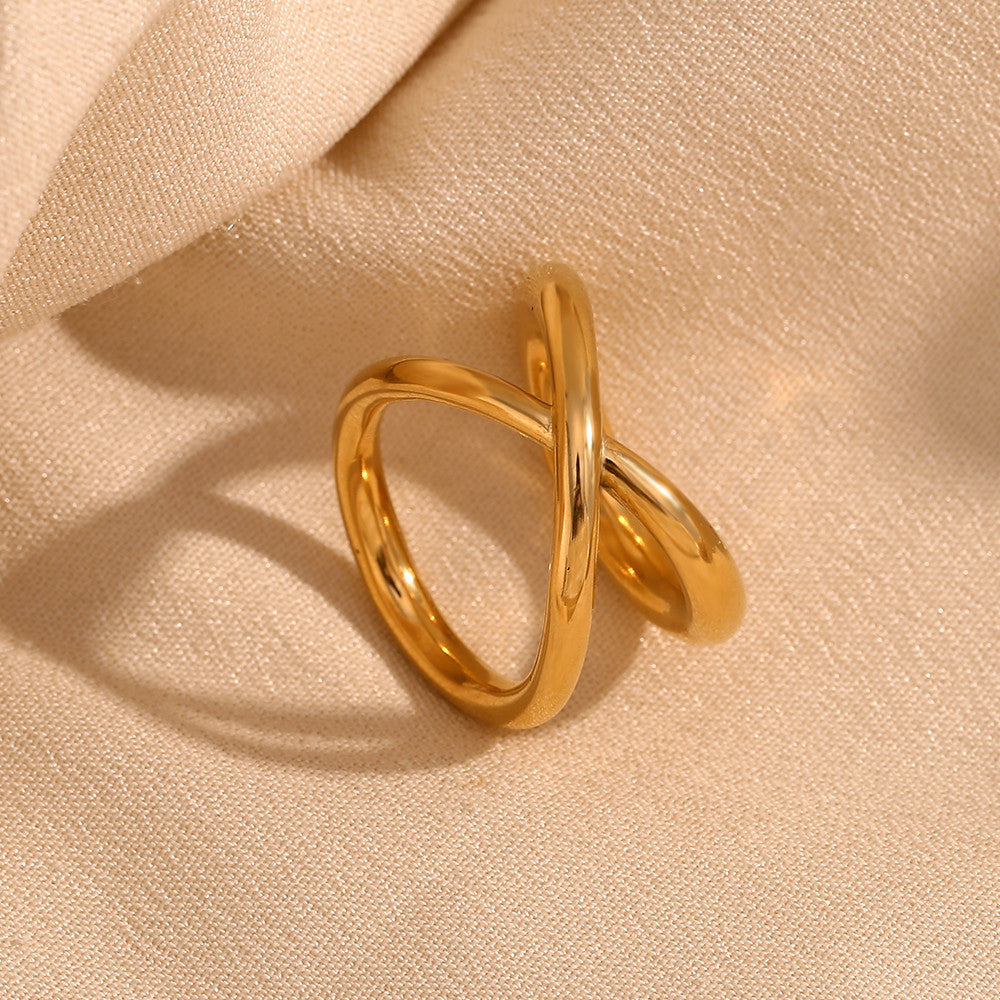 18k Gold Waterproof Stainless Steel Overlapping Double Color Stackable Rings