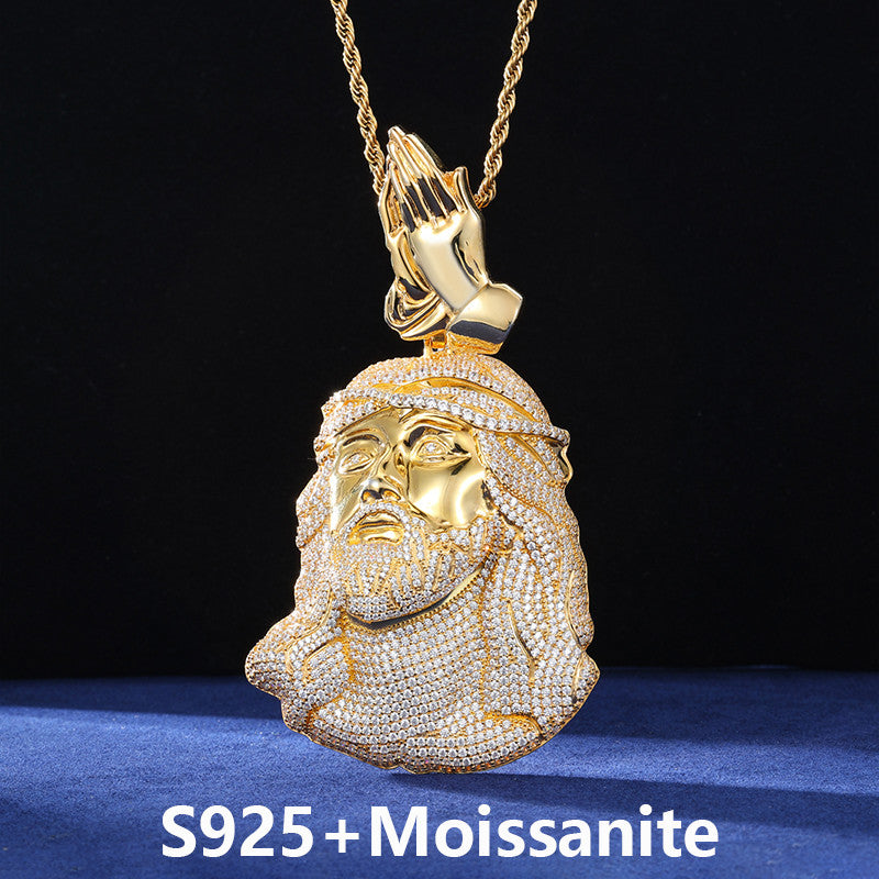 Child Of the King | Solid Sterling  Moissanite Diamond Prayer Hands Jesus Piece Chain