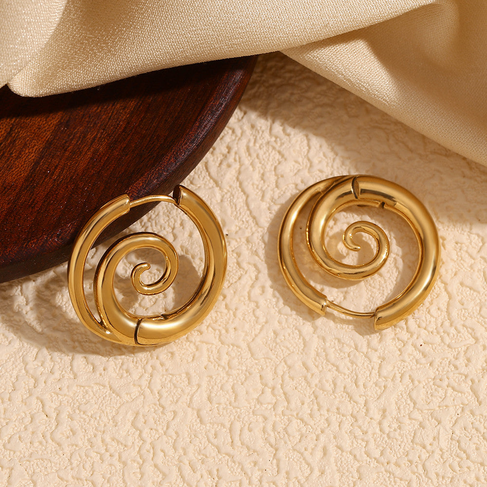 Ladies Spiral 18k Gold Stainless Steel Waterproof Tarnish Free Silver Color Earrings