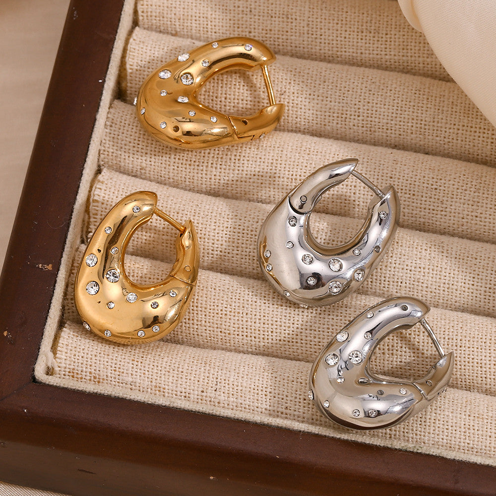 Ladies Waterproof 18k Gold Irregular Twisted Rhinestone Starry Stainless Steel Earrings