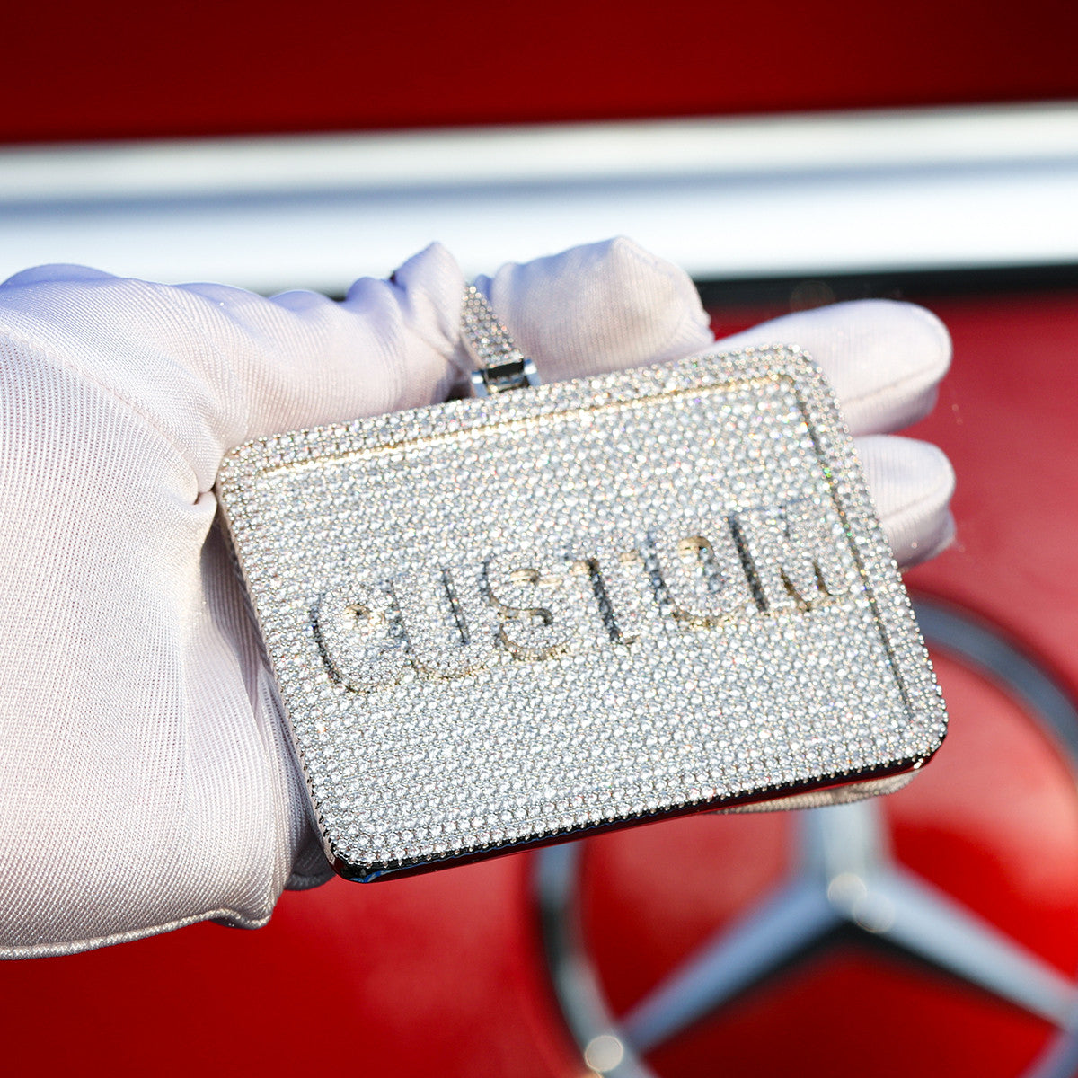 24k Yellow 14k White Gold 5A Stone Custom Made Name Plate Hip Hop Pendant Chain