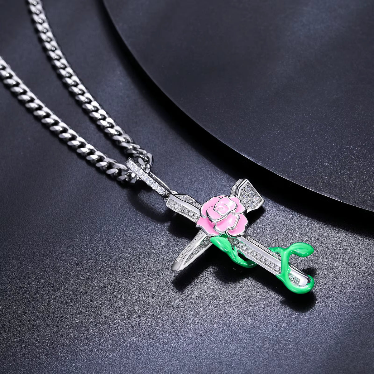 Beauty Of Sacrifice | Glowing Rose Jesus Nail Cross Moissanite VVS Diamond S925 Pendant