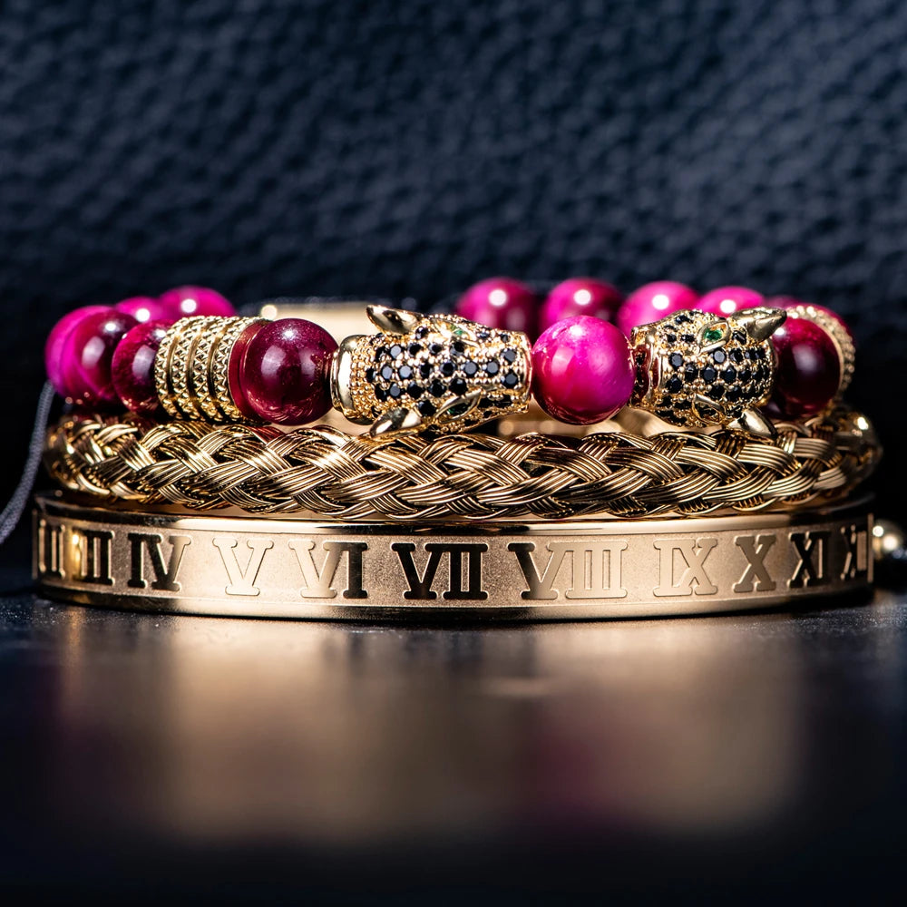 Double Leopard | Natural Stone VVS Diamond CZ Sigma Male Hip Hop Bracelets