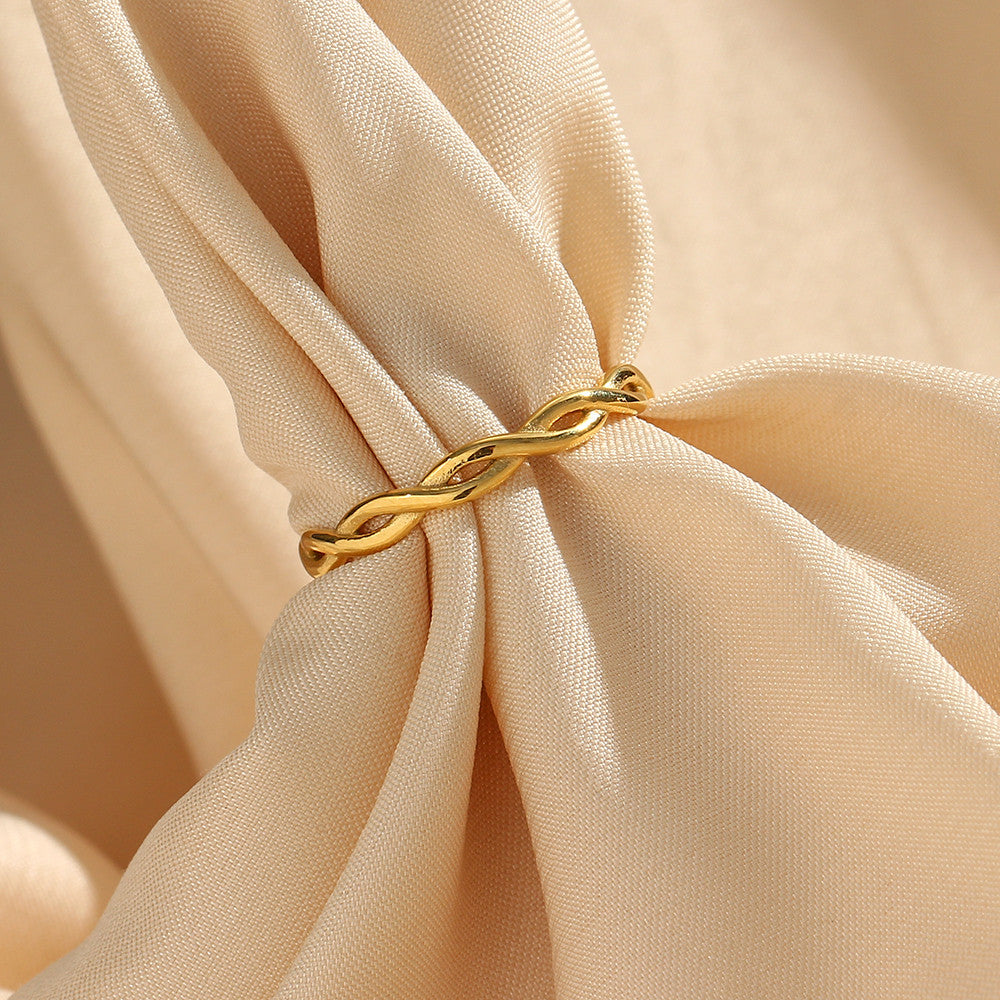 Ladies 18k Gold Stainless Steel Waterproof Braided Twisted Thin Gold Rings