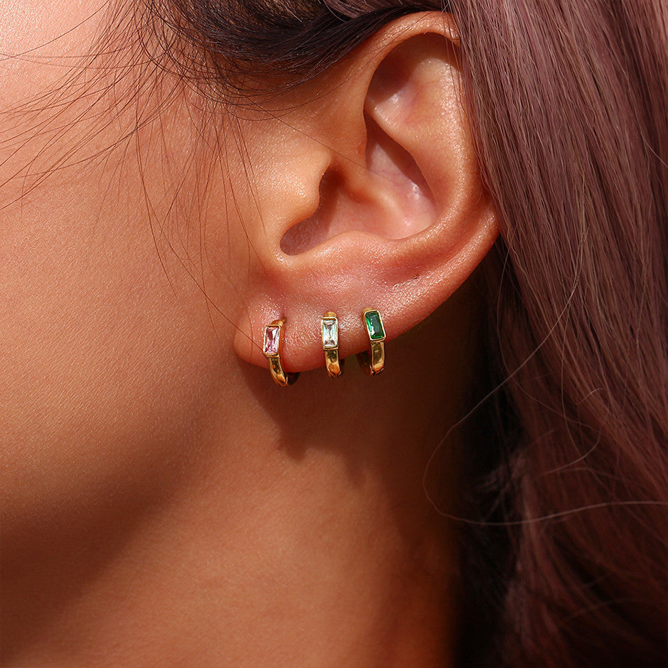 18k Gold Solid Stainless Steel Waterproof Dainty Cute Girl's Mini Size CZ Hoop Earrings