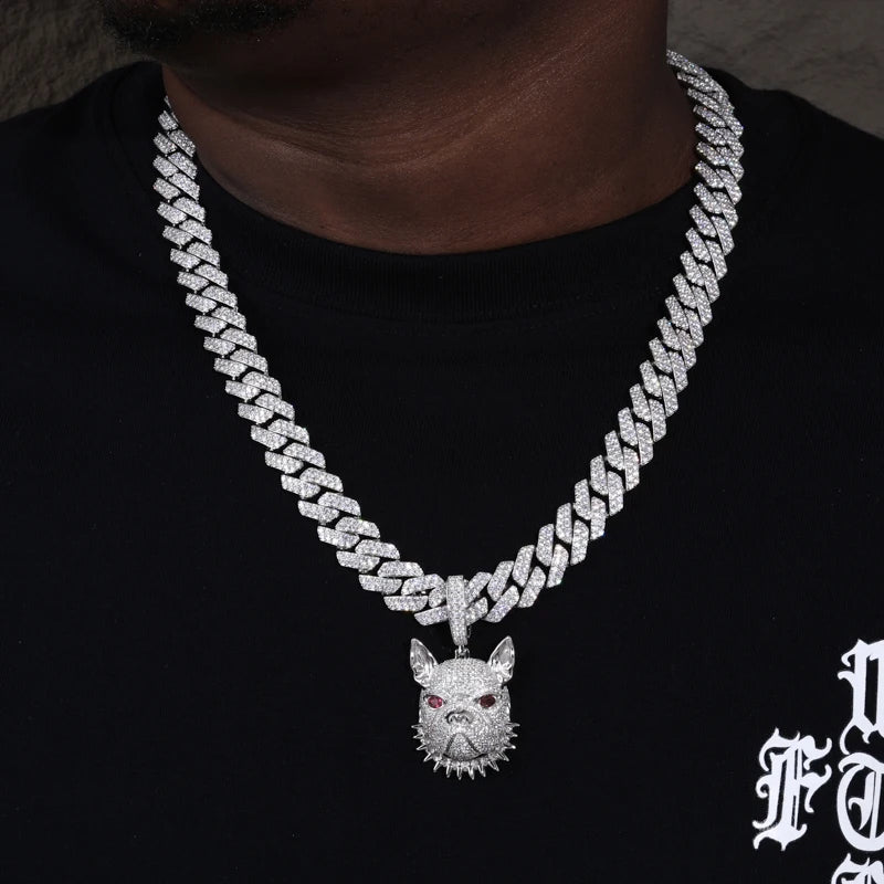 Frenchie | Moissanite Diamond 925 Sterling Silver Spiked Collar French Bull Dog Hip Hop Pendant