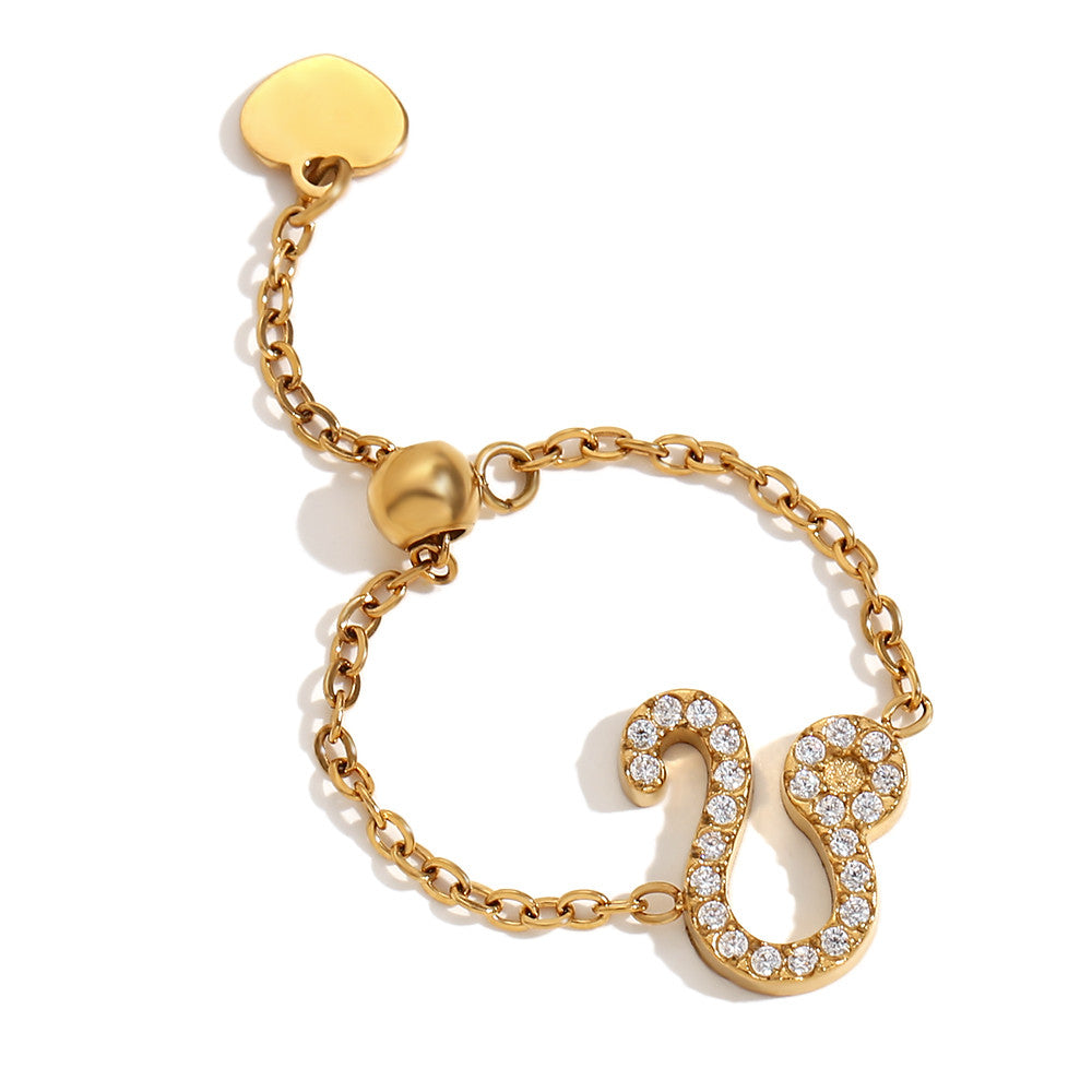 Ladies Waterproof 18k Gold Stainless Steel 12 Constellation Bling Adjustable Zodiac Rings