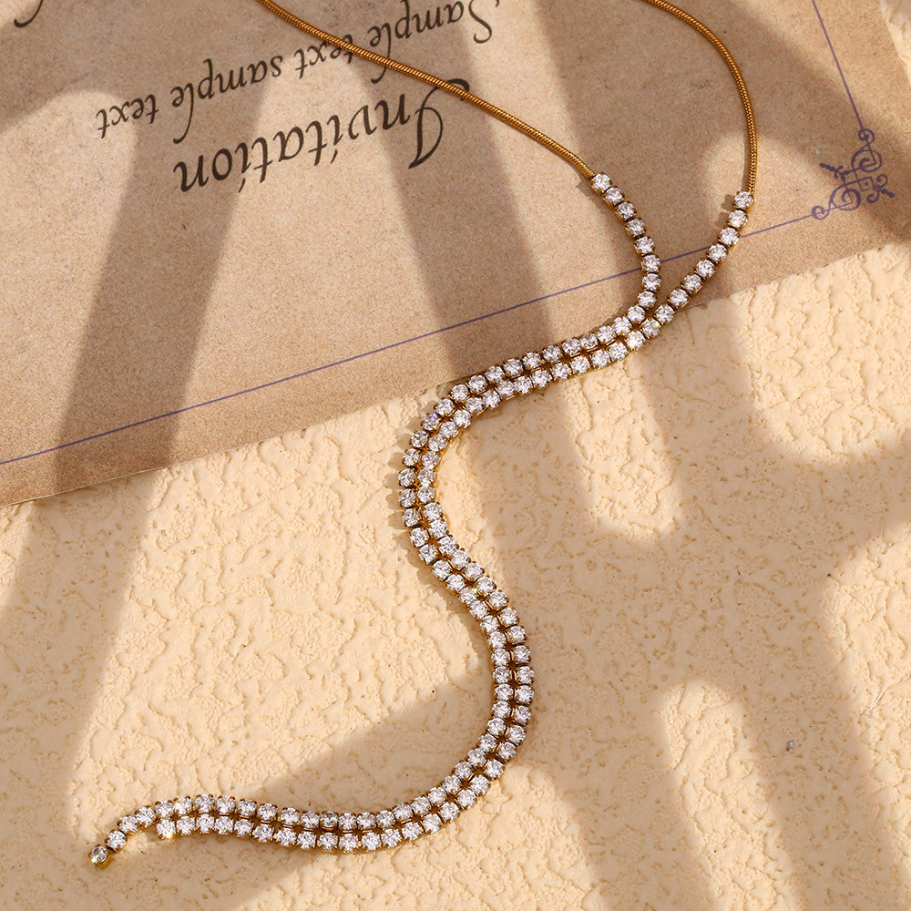 Ladies 18k Gold Stainless Steel Waterproof Snake Chain Y-shaped Zircon Flow Velocity Necklace